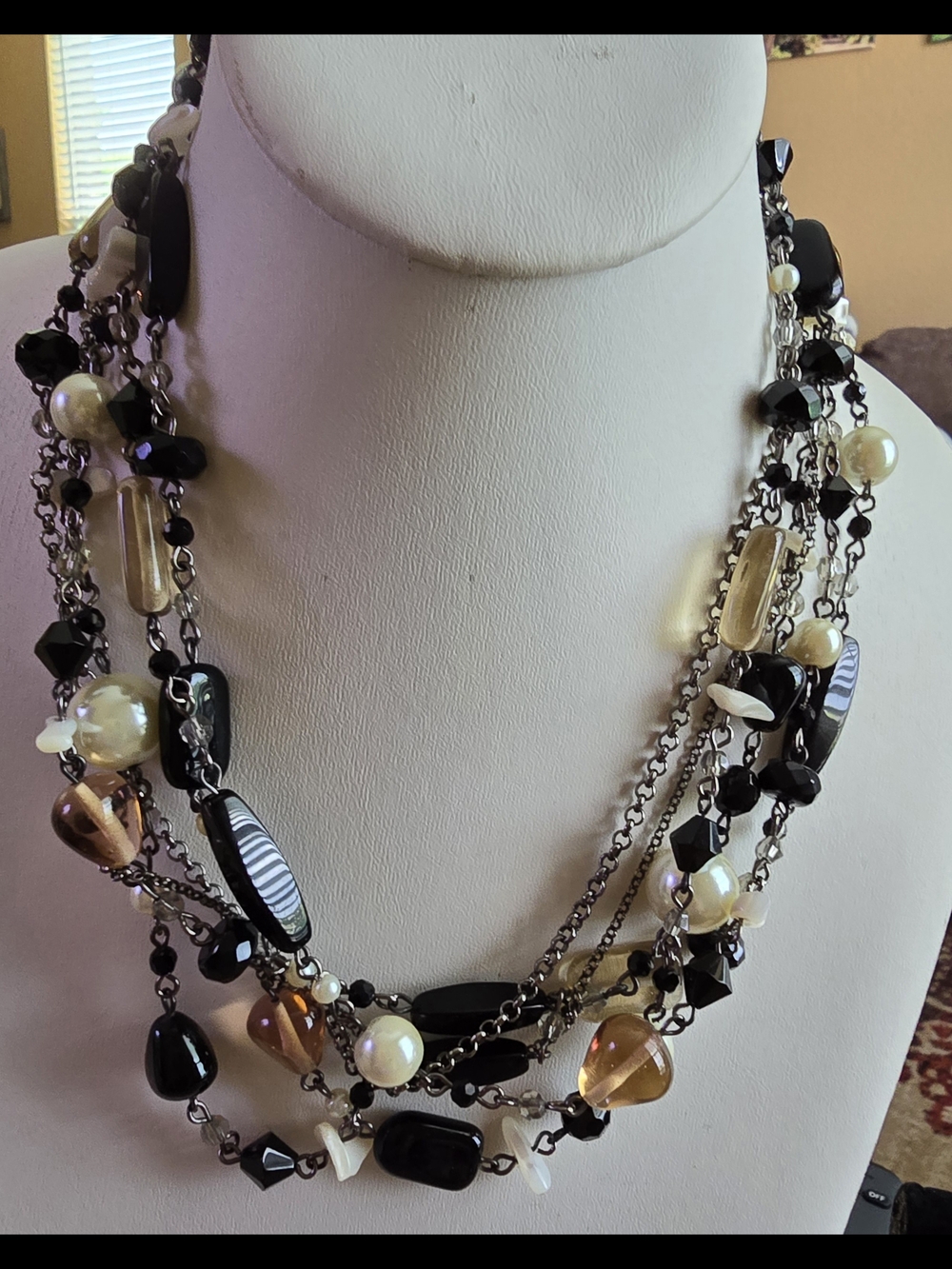 Multi-Strand Black and Pearl Statement Necklace
